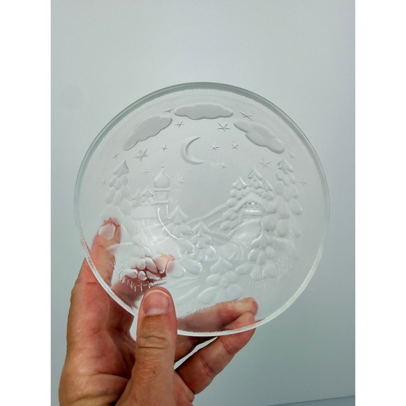 Other - Vintage Frosted Glass Winter Scene Bowls Set of 4 Christmas Village Moon Stars